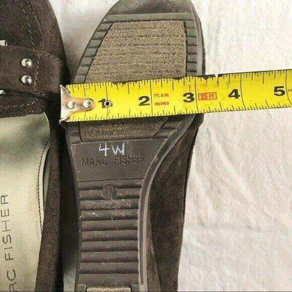 Marc Fisher Women's 7M Brown Faux Suede Leather Low Wedge Heel Shoes With Buckle - Picture 9 of 11